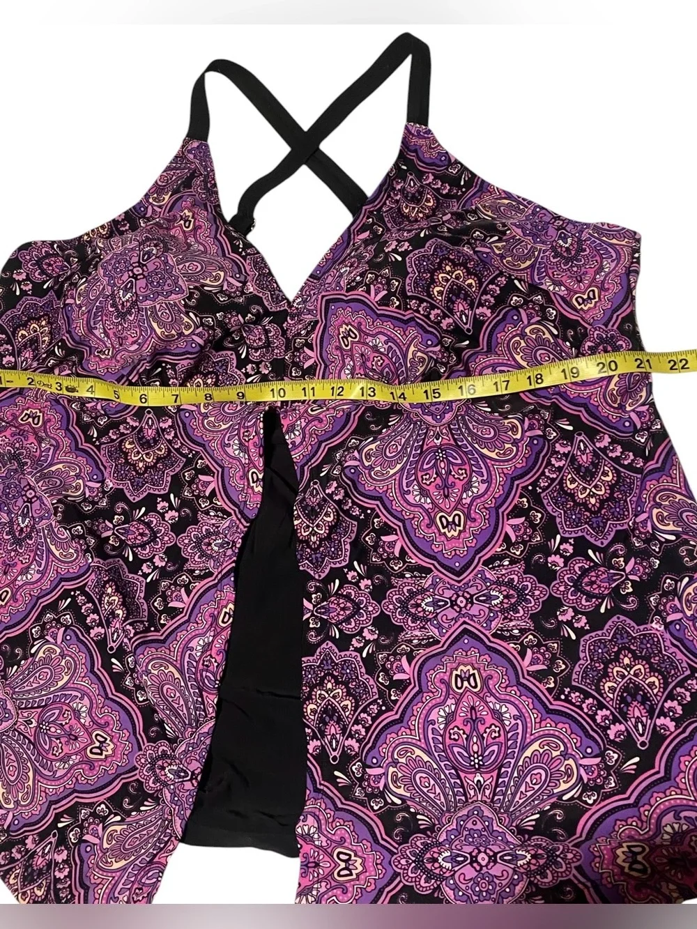 Catherines Tankini Women’s 24W Purple Paisley Wireless Lined Beach Resort Boho